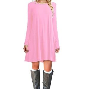 Long sleeve pink swing dress